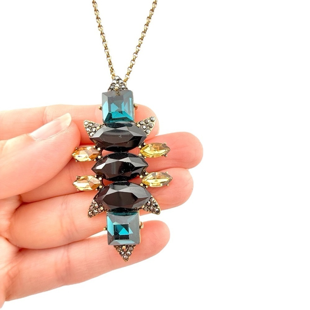 J. Crew Blue, Black and Gold Crystal Necklace